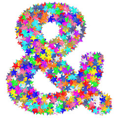 Alphabet symbol ampersand sign composed of colorful stars