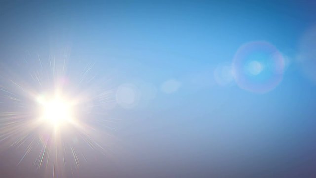 Beautiful Bright Sun Shining Moving Across the Clear Blue Sky from Morning till Evening in Time-Lapse. 3d Animation with Flares. Nature and Weather Concept. 4k UHD 3840x2160.