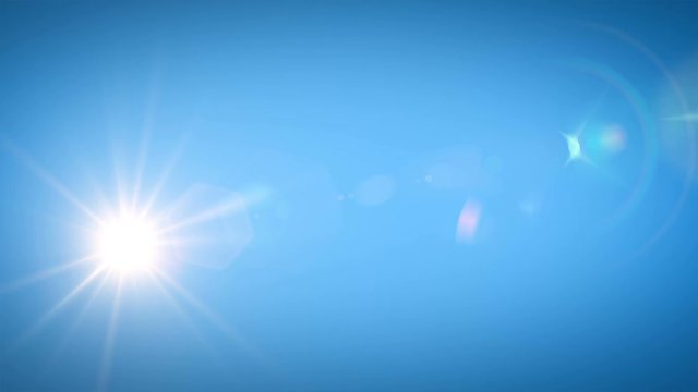 Beautiful Bright Sun Shining Moving Across the Clear Blue Sky in Time-Lapse. 3d Animation with Flares. Nature and Weather Concept. 4k UHD 3840x2160.