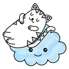 cute cat sleeping with cloud kawaii character vector illustration design