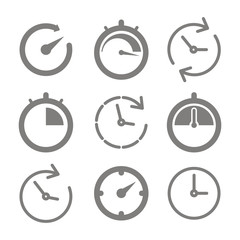 Set of monochrome icons with clock and speedometers for your design