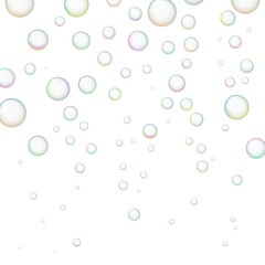 Soap bubbles on white background. Vector illustration. Freshness and purity.