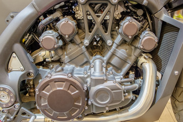 Close-up modern motorcycle engine block