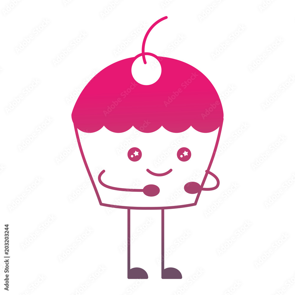 Sticker kawaii sweet cupcake smile cartoon vector illustration gradient color