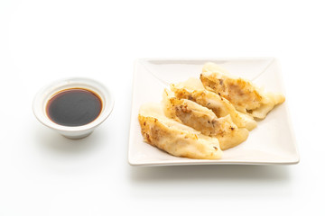 Japanese gyoza or dumplings snack with soy sauce
