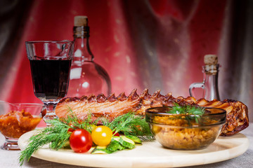 Smoked ribs with spices and vegetables