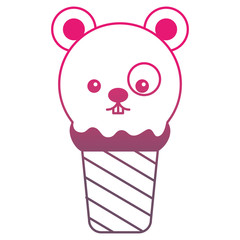 kawaii ice cream face mouse cartoon vector illustration gradient color