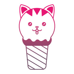 kawaii ice cream face cat cartoon vector illustration gradient color