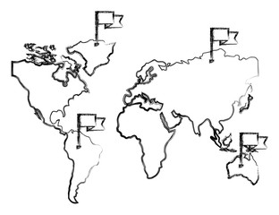 navigation gps world map with pointers flags vector illustration sketch