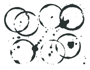 Coffee circle black vector texture on transparent background. Black and white coffee design element.