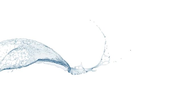 4k slow motion blue water splash isolated on a white background with alpha matte