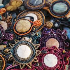 Fototapeta na wymiar collection of natural stone handmade pendants