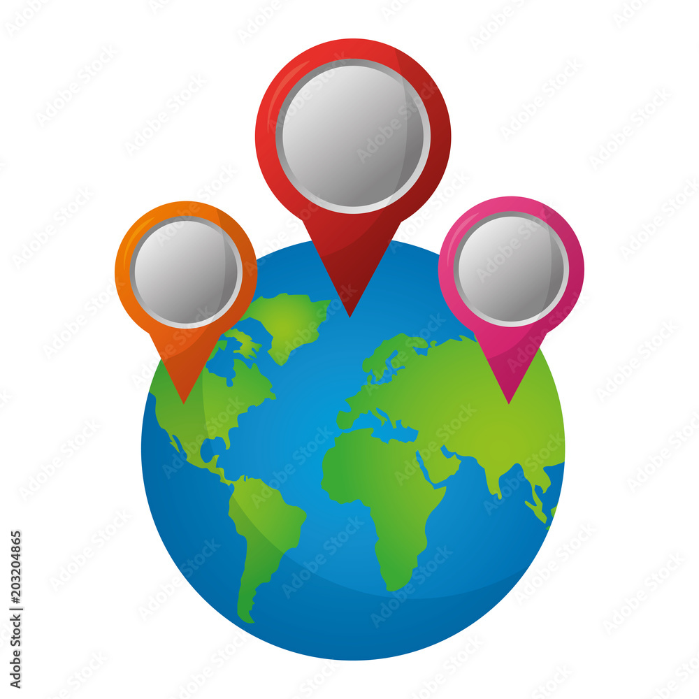 Poster world globe map pointers gps navigation vector illustration