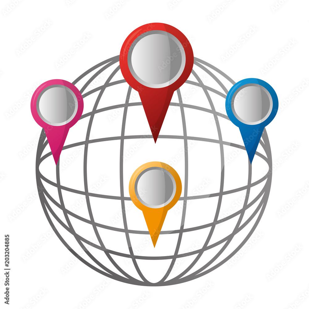 Poster world globe map pointers gps navigation vector illustration