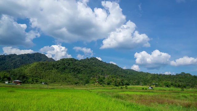 Time lapse of moving clouds over organic paddy fields at Bario. Bario is a community of 13 to 16 villages located on the Kelabit Highlands in Miri Division, Sarawak, Malaysia.	