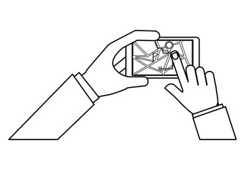 hands using smartphone with gps application vector illustration design