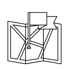paper map guide with flag location vector illustration design