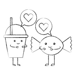 kawaii coffee cup and candy talking cartoon vector illustration