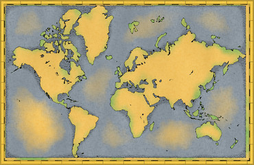 Cartina mondo, disegnata illustrata pennellate, cartina geografica, fisica. Cartografia
