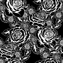 seamless monochrome pattern of flowers for greeting cards, background, price tags