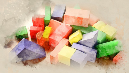 Children's color designer close up. Watercolor background