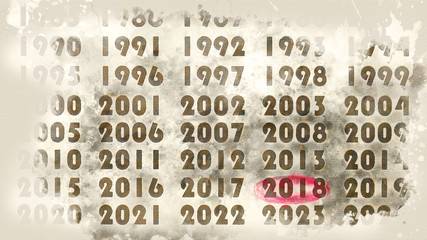 Obraz premium 2018 highlighted in purple close up. Watercolor background