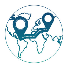 world planet with road and pin location vector illustration design