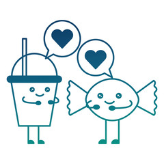 couple milkshake with candy and speech bubble kawaii character vector illustration design