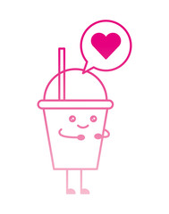 milkshake with speech bubble and heart kawaii character vector illustration design
