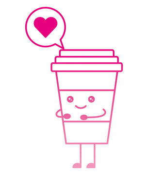 coffee drink with speech bubble kawaii character vector illustration design