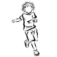 Fototapeta na wymiar Running curly toddler in shirt and shorts