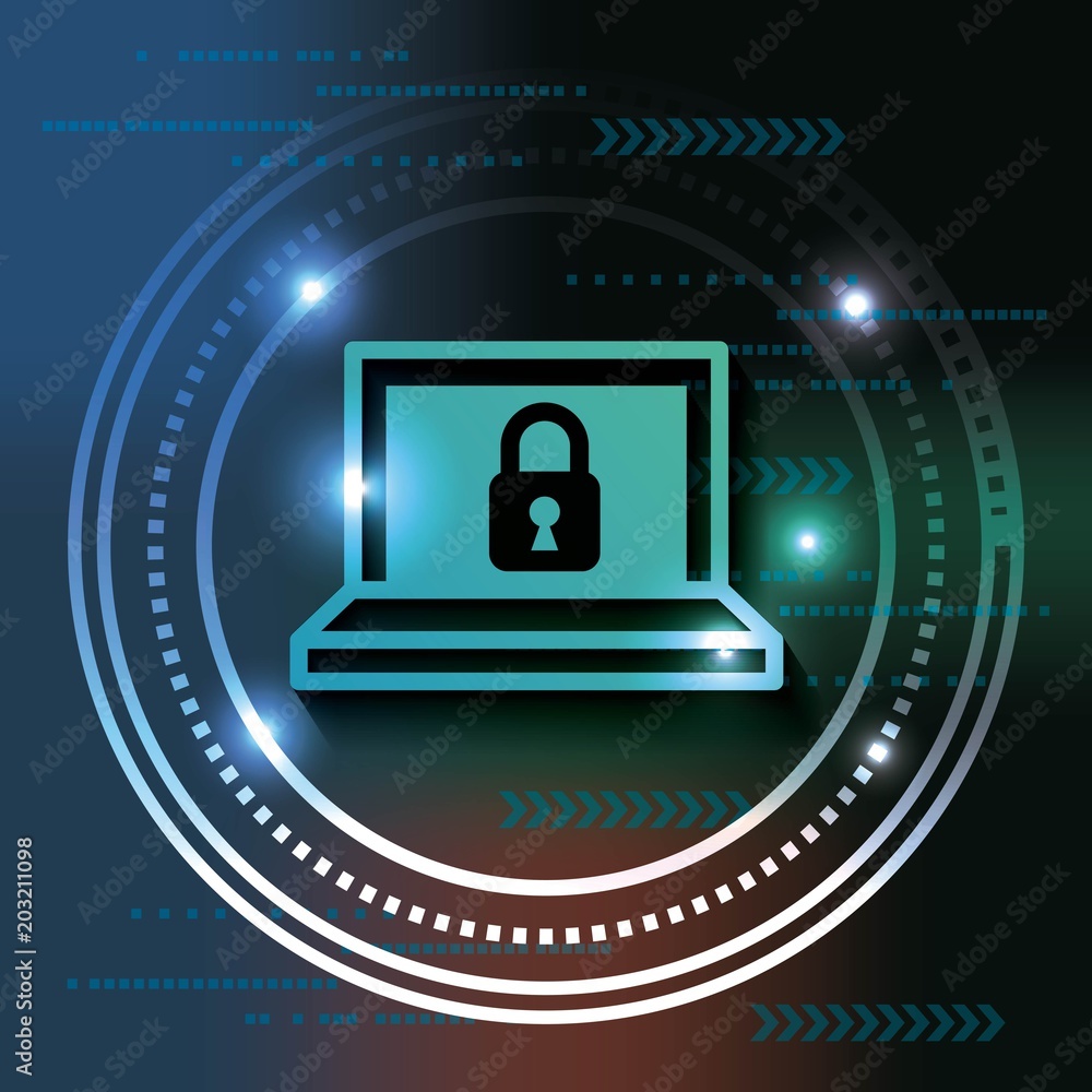 Poster cyber security technology padlock computer safety degrade circuit background vector illustration