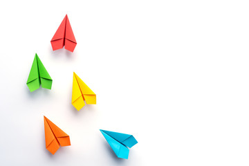 Paper plane on white background. Business competition concept.