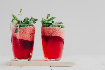 Glasses with watermelon lemonade