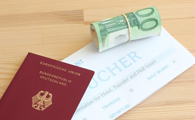 passport, money and voucher