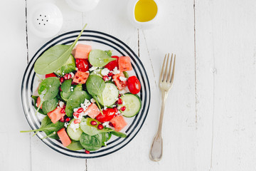 Fruit and vegetable salad in plate
