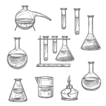 Chemical laboratory glass and equipment sketch