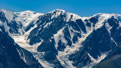 Fototapeta na wymiar Mountain glacier landscape, blue sky, Altay republic, Russia
