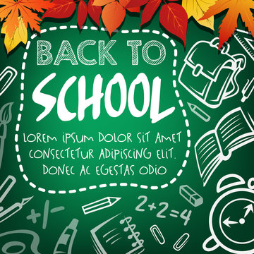 Back to school sketch poster on green chalkboard