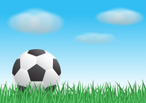football on grass with clouds and sky background