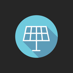 Elegant Universal White Minimalistic Thin Line Solar Panel Icon with Shadows on Circular Color Button on Black Background 