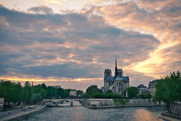 End of Day near Notre Dame de Paris Cathedral
