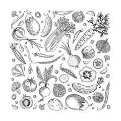 Farmers market menu design template. Vintage hand drawn sketch vector illustration. Linear graphic. Engraved style. Can be used for wrapping paper, flyer, banner, shop, menu, cafe, restaurant.