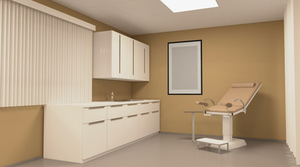 Gynecologist Office, Examination of the gynecologist. 3D rendering.. Empty paintings