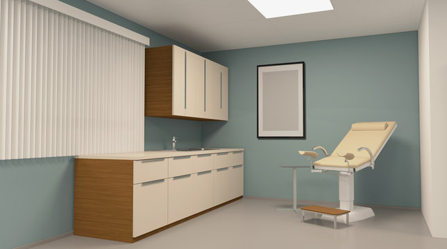 Gynecologist. Doctor's examination room. 3D rendering.. Empty paintings