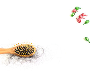 Hair loss, hair fall everyday serious problem, on white background.