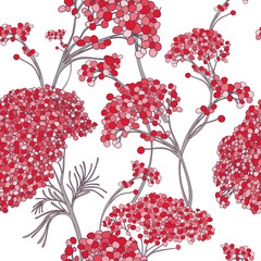 Bright Red Seamless Pink Vector Botanical Textile Pattern 