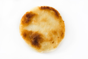 Arepa isolated on white background. Venezuelan typical food. Top view