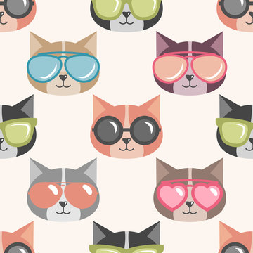 Background with funny cats with summer sunglasses