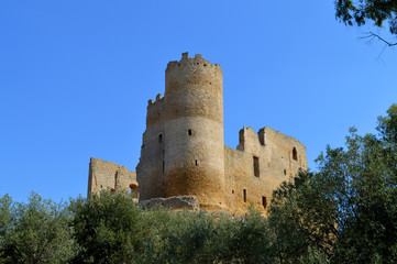 Fototapeta na wymiar View of Mazzarino Medieval Castle with a Natural Frame, Caltanissetta, Sicily, Italy, Europe